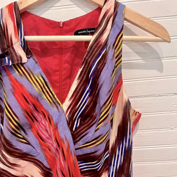 Nanette Lepore Go Getter Sleeveless V Neck Silk Dress Short Multicolor Size 4 - Picture 3 of 12